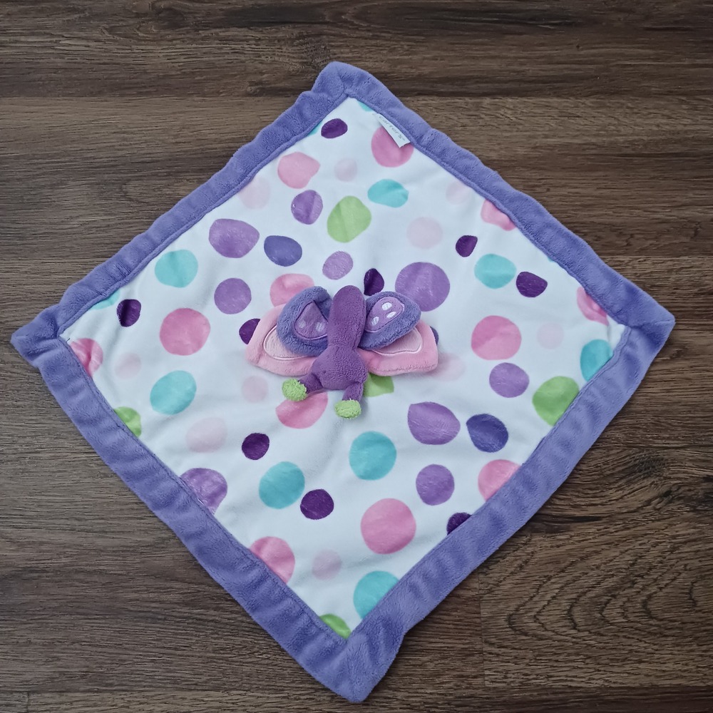 Carters Butterfly Security Blanket Lovey Polka Dot Purple Pink Teal White 13in